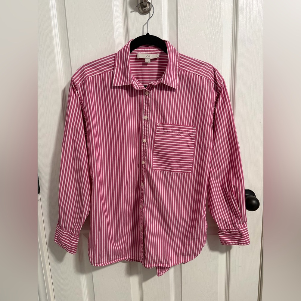 LOFT Striped Poplin Oversized Pocket Shirt